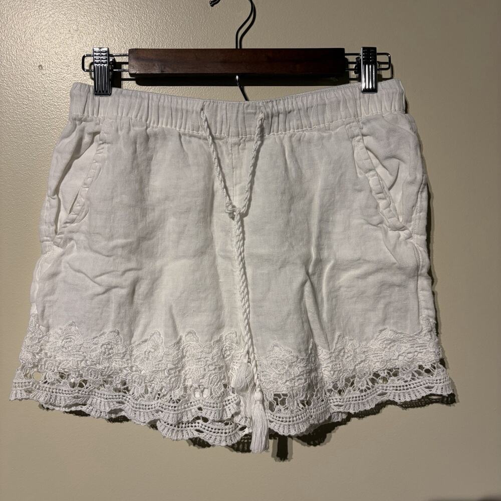 100% Linen Shorts With Lace Accents. Size S. Festival Boho Hippie Romantic